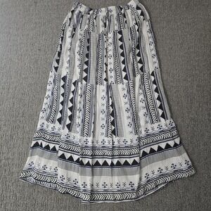 Gypsy Blu Boho Maxi Skirt Women's Large Blue White Border Print Rayon Festival‎